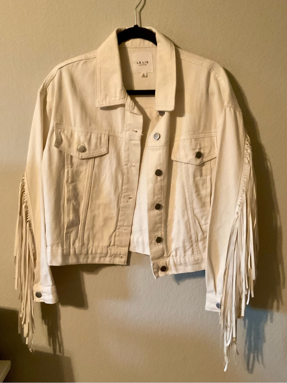 Le Lis Cream Fringe Denim Jacket